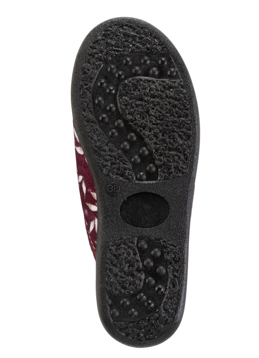 Schuhe - Zweierpack Pantoffeln aus samtig, weichem, bedrucktem Textilmaterial, in Größe 036 bis 042, in Farbe 1X BLAU, 1X BORDEAUX Ansicht 6