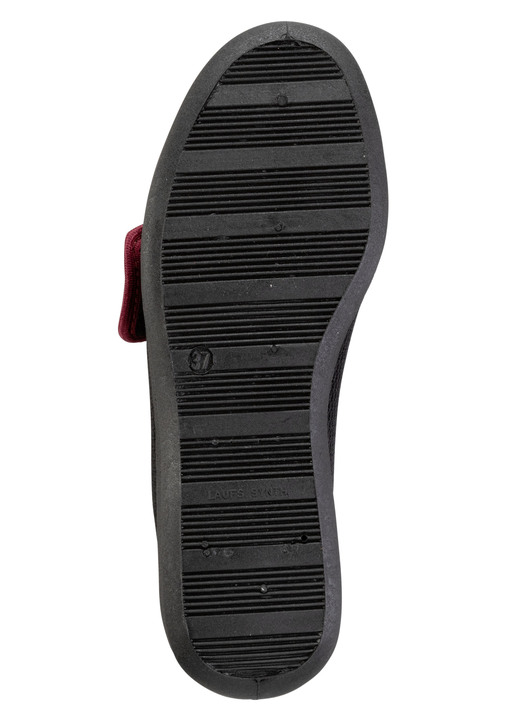 Hausschuhe - Klettschuh mit hübscher Bordüre, in Größe 036 bis 042, in Farbe SCHWARZ-BORDEAUX Ansicht 3