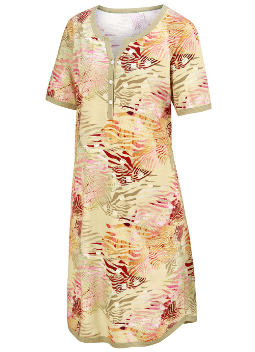 Kurzarm - Nachthemd, knielang und mit kurzen Ärmeln , in Größe 036 bis 056, in Farbe SAND-KHAKI-BUNT Ansicht 2
