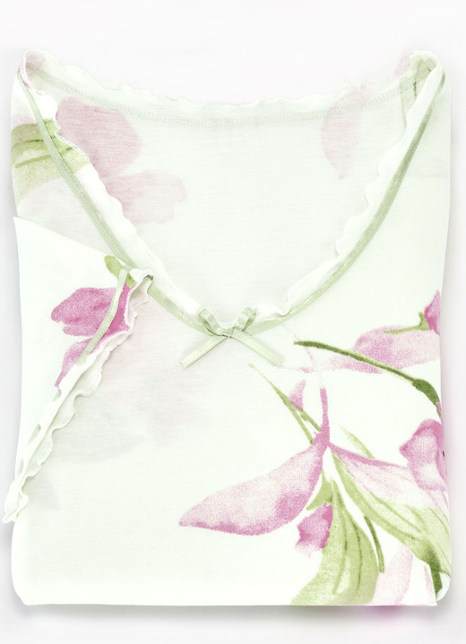 Kurzarm - Nachthemd, wadenlang und gebogte Abschlüsse, in Größe 038 bis 060, in Farbe VANILLE-ROSA Ansicht 3