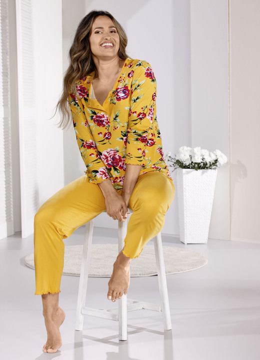 Schlafanzüge & Shortys - Zweierpack Schlafanzüge mit gebogten Abschlüssen , in Größe 036 bis 056, in Farbe 1X SAFRAN-BUNT, 1X PETROL-BUNT Ansicht 1