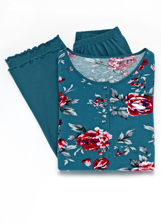 Schlafanzüge & Shortys - Zweierpack Schlafanzüge mit gebogten Abschlüssen , in Größe 036 bis 056, in Farbe 1X SAFRAN-BUNT, 1X PETROL-BUNT Ansicht 6