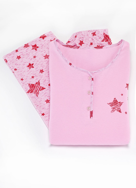 Schlafanzüge & Shortys - Zweierpack Schlafanzüge mit kurzen Ärmeln und wadenlanger Hose , in Größe 036 bis 054, in Farbe 1X AZURBLAU-BUNT, 1X ROSA-BUNT Ansicht 4