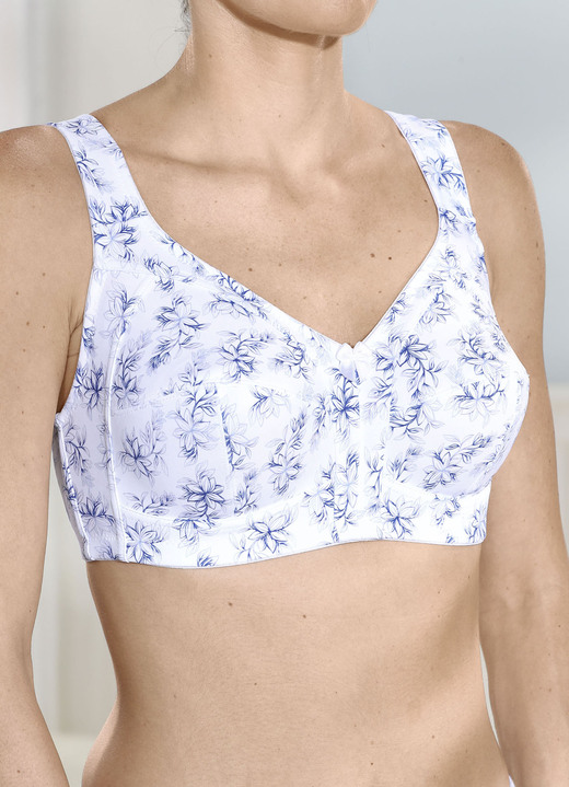 Wäsche - Susa BH mit verstärktem Rückteil, in Größe 080 bis 120, in Cup B, in Farbe WEISS-BLAU Ansicht 2