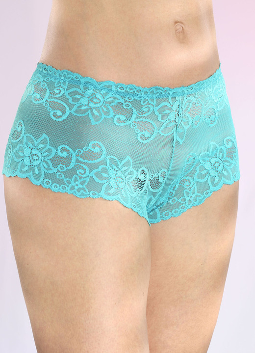 Dessous - Dreierpack Pants aus Elastikspitze, in Größe 036 bis 050, in Farbe TÜRKIS Ansicht 2