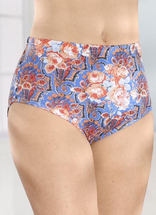 Slips - Fünferpack Slips mit buntem Druckdessin, in Größe 038 bis 056, in Farbe BLAU-ORANGE-BUNT Ansicht 1