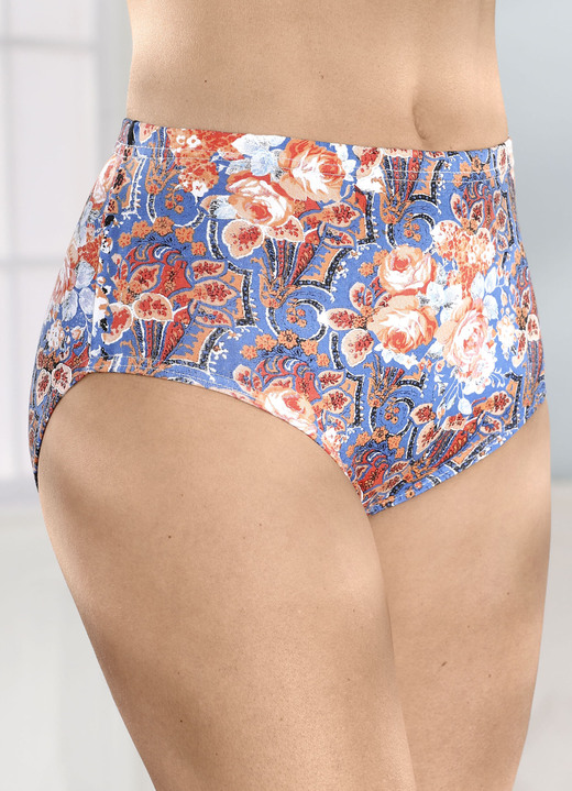 Slips - Fünferpack Slips mit buntem Druckdessin, in Größe 038 bis 056, in Farbe BLAU-ORANGE-BUNT Ansicht 1