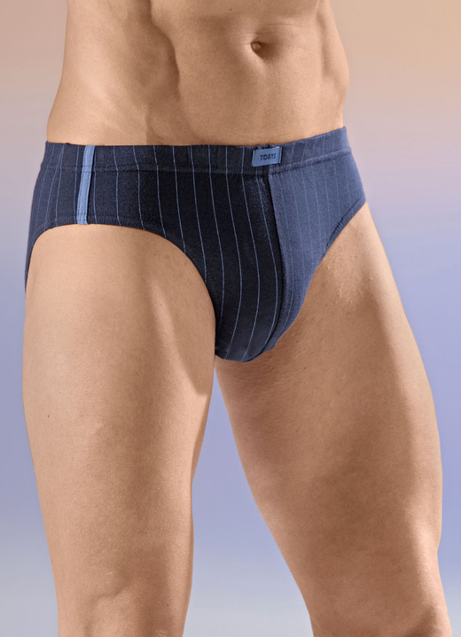 Slips & Unterhosen - Viererpack Slips mit Streifendessin, in Größe 3XL bis XXL, in Farbe 1X MARINE, 1X JEANSBLAU, 1X BORDEAUX, 1X SCHWARZ Ansicht 1