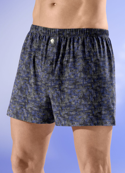 Pants & Boxershorts - Viererpack Boxershorts mit knöpfbarem Eingriff, in Größe 005 bis 016, in Farbe 2X SCHWARZ-BLAU-TERRA, 2X SCHWARZ-BLAU-GRAU Ansicht 2