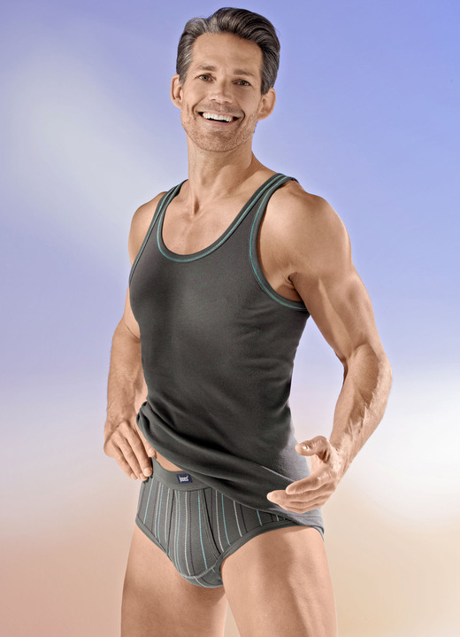 Slips & Unterhosen - Viererpack Slips mit Softbund, in Größe 005 bis 014, in Farbe 2X SCHIEFER-TÜRKIS-HELLGRAU, 2X UNI SCHIEFER Ansicht 2