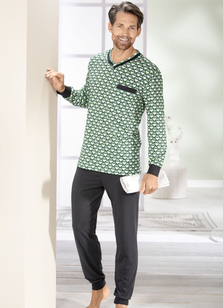 Schlafanzug mit V-Ausschnitt und  Bündchenabschlüssen