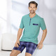 Shortys - Shorty mit Knopfleiste und aufgesetzter Brusttasche – Farbe GRÜN-MARINE – Ansicht 2 Shortys - Shorty mit Knopfleiste und aufgesetzter Brusttasche, in Größe 046 bis 062, in Farbe GRÜN-MARINE – Farbe GRÜN-MARINE – Ansicht 2