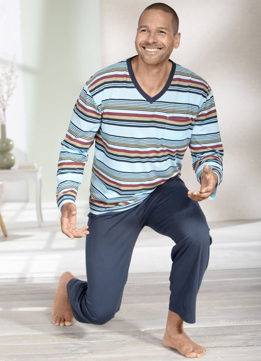Schlafanzüge - Zweierpack Schlafanzüge mit V-Ausschnitt Ansicht 3 Schlafanzüge - Zweierpack Schlafanzüge mit V-Ausschnitt, in Größe 046 bis 062, in Farbe 1X HELLGRÜN-MARINE-BUNT, 1X HELLBLAU-MARINE-BUNT Ansicht 3