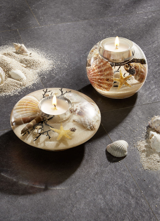 - Teelichthalter aus mundgeblasenem Glas, in Farbe BEIGE-SAND, in Ausführung Teelichthalter Kugel Ansicht 2