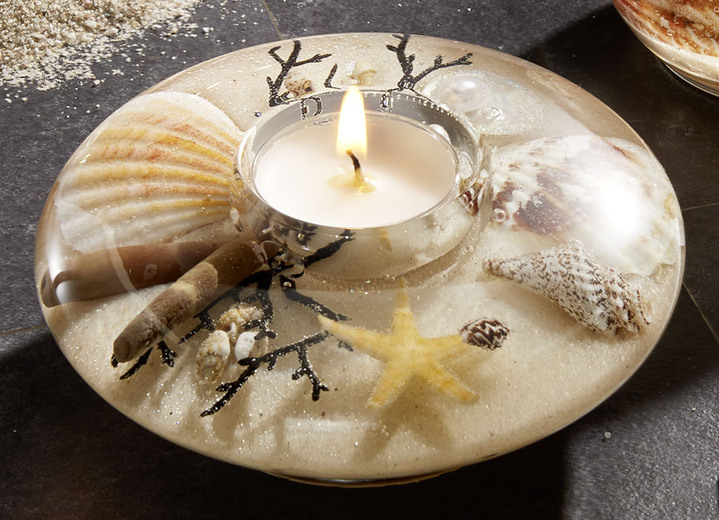 Badezimmeraccessoires - Teelichthalter aus mundgeblasenem Glas, in Farbe BEIGE-SAND, in Ausführung Teelichthalter Ufo Ansicht 1