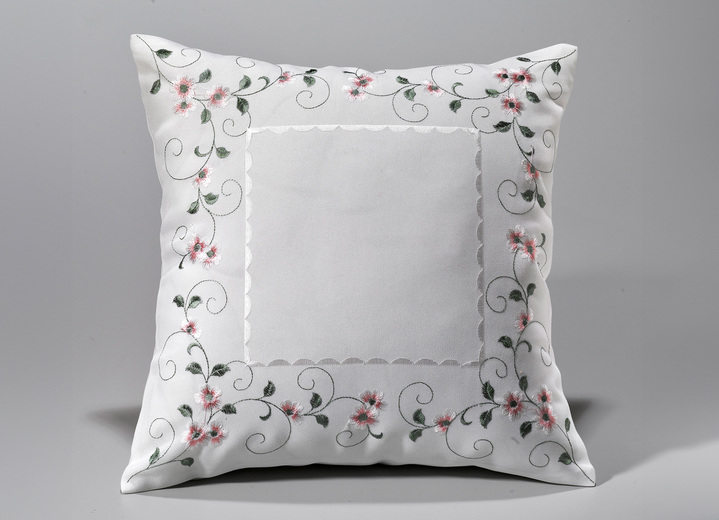 Heimtextilien - Bestickte Tisch- und Raumdekoration mit Blümchen-Bordüre, in Größe 140 (Läufer, 40/ 90 cm) bis 404 (Kissenbezug, 40/ 40 cm), in Farbe WOLLWEISS-GRAU Ansicht 7