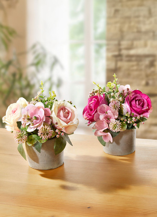 Bezaubernde Gestecke mit Rosen und Hortensien, 2er-Set