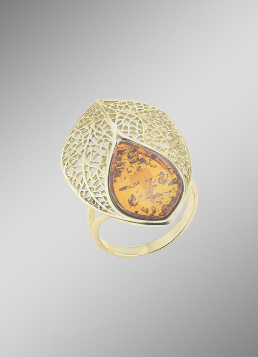 Ringe - Vergoldeter Damenring mit Bernstein Ansicht 2 Ringe - Vergoldeter Damenring mit Bernstein, in Größe 160 bis 220, in Farbe  Ansicht 2