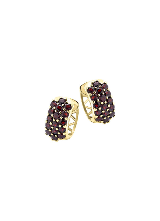 Ohrschmuck - Vergoldete Creolen mit Granat, in Farbe  Ansicht 2