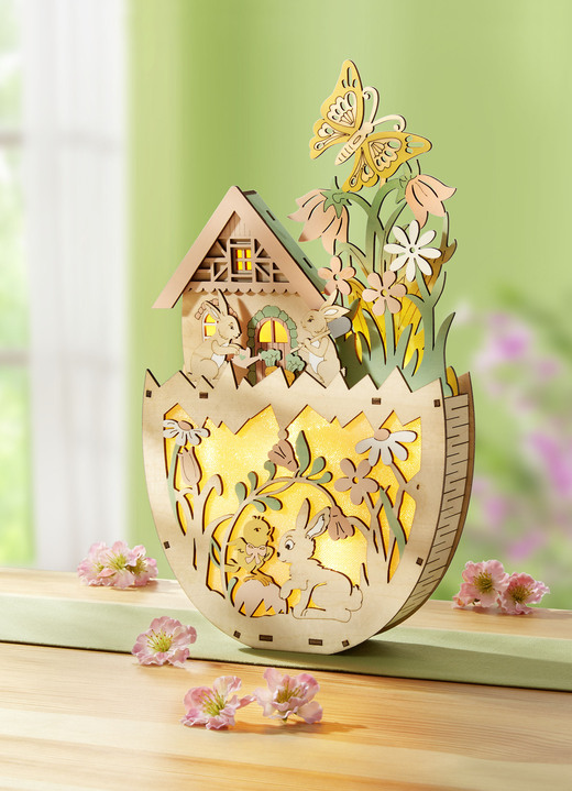 Ostern - Beleuchtete Holzdekoration, in Farbe NATUR-GRÜN