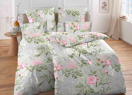 Bettwäschegarnituren - Biberna Bettwäsche-Garnitur in Renforcé-Qualität, in Größe 111 (40/80 cm + 135/200 cm) bis 115 (80/80 cm + 155/220 cm), in Farbe GRAU-BUNT