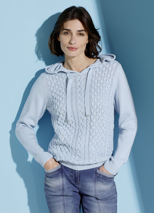 Langarm - Kapuzenpullover aus reiner Baumwolle, in Größe 038 bis 052, in Farbe HELLBLAU Ansicht 1