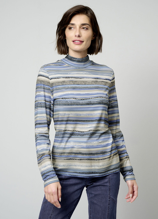 Shirts - Shirt mit kurzem Reißverschluss, in Größe 038 bis 052, in Farbe HELLBLAU-TAUPE Ansicht 1