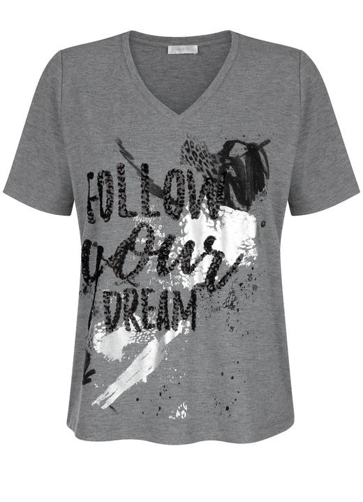 Shirts - Shirt mit aufwendiger Pailettenzier, in Größe 038 bis 048, in Farbe GRAU MELIERT-SCHWARZ Ansicht 2