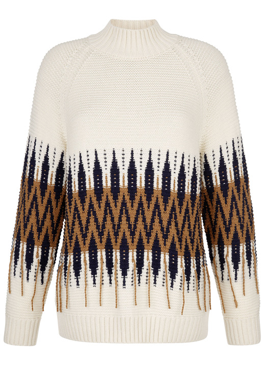 Langarm - Pullover in Biesenstrick Ansicht 2 Langarm - Pullover in Biesenstrick, in Größe 038 bis 052, in Farbe NATUR-BRAUN-MARINE Ansicht 2