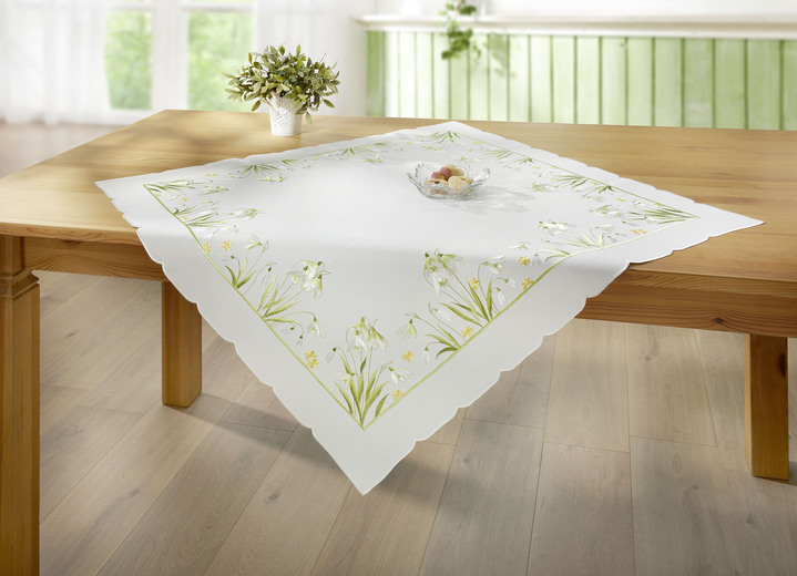 Heimtextilien - Bestickte Tisch- und Raumdekoration mit Schneeglöckchen-Dessin, in Größe 101 (Deckchen, 35/ 50 cm) bis 404 (Kissenbezug, 40/ 40 cm), in Farbe SEKT-BUNT Ansicht 2