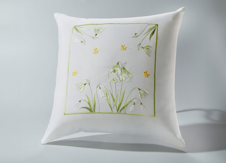 Heimtextilien - Bestickte Tisch- und Raumdekoration mit Schneeglöckchen-Dessin, in Größe 101 (Deckchen, 35/ 50 cm) bis 404 (Kissenbezug, 40/ 40 cm), in Farbe SEKT-BUNT Ansicht 4
