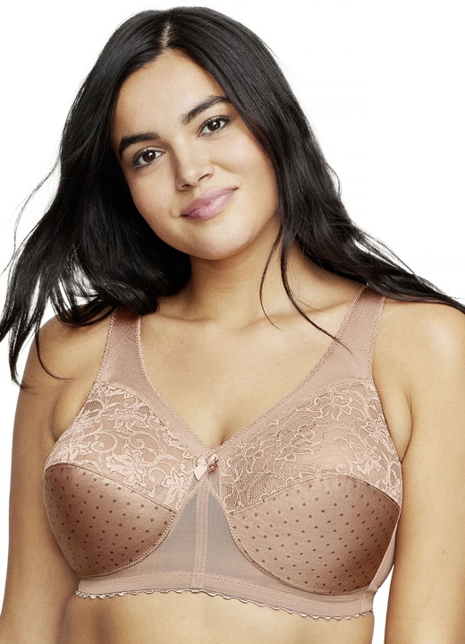 Damenwäsche - Glamorise Stütz-BH mit Spitze, in Größe 080 bis 130, in Cup B, in Farbe CAPPUCCINO Ansicht 1