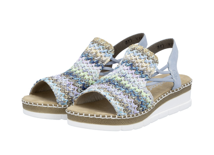 Sandaletten & Pantoletten - Rieker, sommerliche Damen-Sandalen, mit seitlichen Elastik-Bandagen, in Größe 036 bis 042, in Farbe HELLBLAU-BUNT Ansicht 1