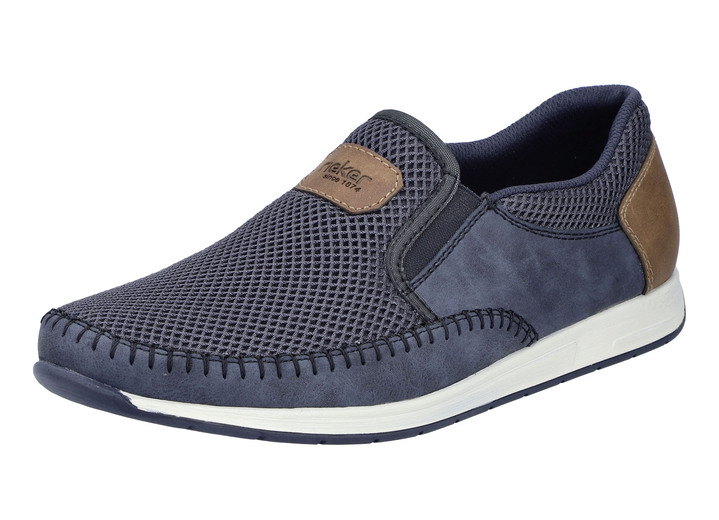 Slipper & Schnürschuhe - Rieker Slipper mit Fersen-Besatz, in Größe 040 bis 046, in Farbe BLAU-BRAUN Ansicht 1