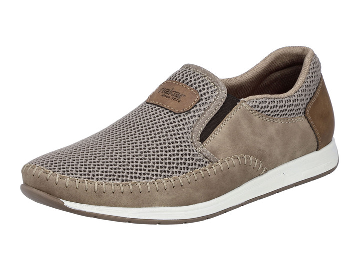 Slipper & Schnürschuhe - Rieker, sommerliche Herren-Slipper, mit Gummizug, in Größe 040 bis 046, in Farbe BLAU-BRAUN Ansicht 7