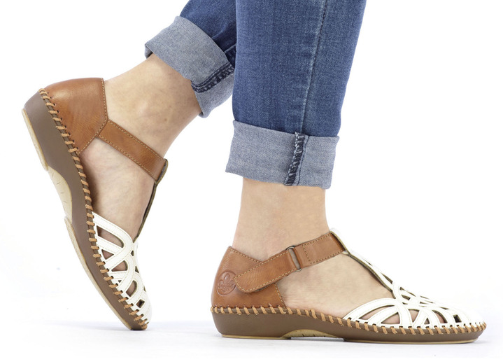 Sandaletten & Pantoletten - Rieker Sandale mit Klettverschluss, in Größe 036 bis 042, in Farbe CREME-COGNAC Ansicht 5