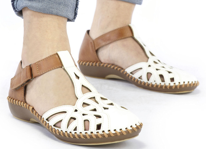 Sandaletten & Pantoletten - Rieker Sandale mit Klettverschluss, in Größe 036 bis 042, in Farbe CREME-COGNAC Ansicht 7