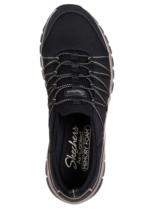 Slipper & Schnürschuhe - SKECHERS,  trendige Damen-Slipper, aus gestricktem Mesh-Material, in Größe 036 bis 042, in Farbe SCHWARZ-ROSÉGOLD Ansicht 2