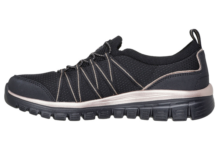 Slipper & Schnürschuhe - SKECHERS,  trendige Damen-Slipper, aus gestricktem Mesh-Material, in Größe 036 bis 042, in Farbe SCHWARZ-ROSÉGOLD Ansicht 5