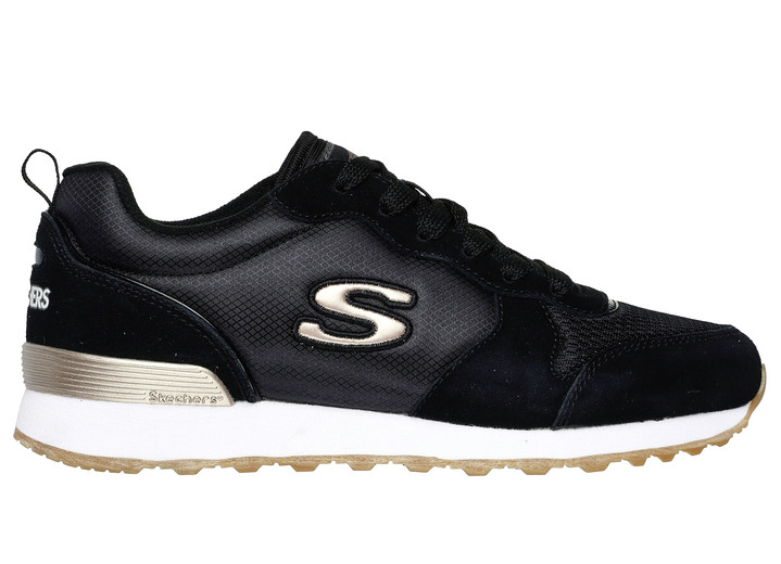 Schuhe - SKECHERS, sportliche Damen-Sneaker, aus Leder, Synthetik und Mesh, in Größe 036 bis 042, in Farbe SCHWARZ-ROSÉGOLD Ansicht 4