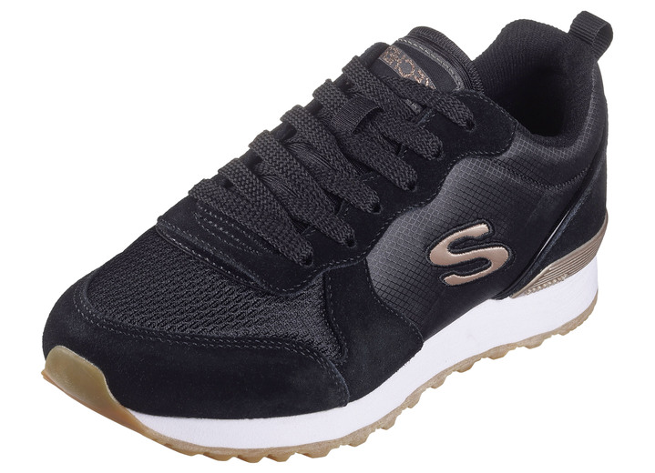 Schuhe - SKECHERS, sportliche Damen-Sneaker, aus Leder, Synthetik und Mesh, in Größe 036 bis 042, in Farbe SCHWARZ-ROSÉGOLD Ansicht 1