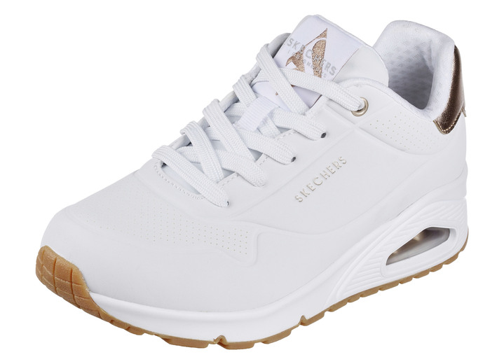 Slipper & Schnürschuhe - SKECHERS, bequeme Damen-Sneaker, mit sichtbarem Luftpolster, in Größe 036 bis 042, in Farbe WEISS-GOLD Ansicht 1