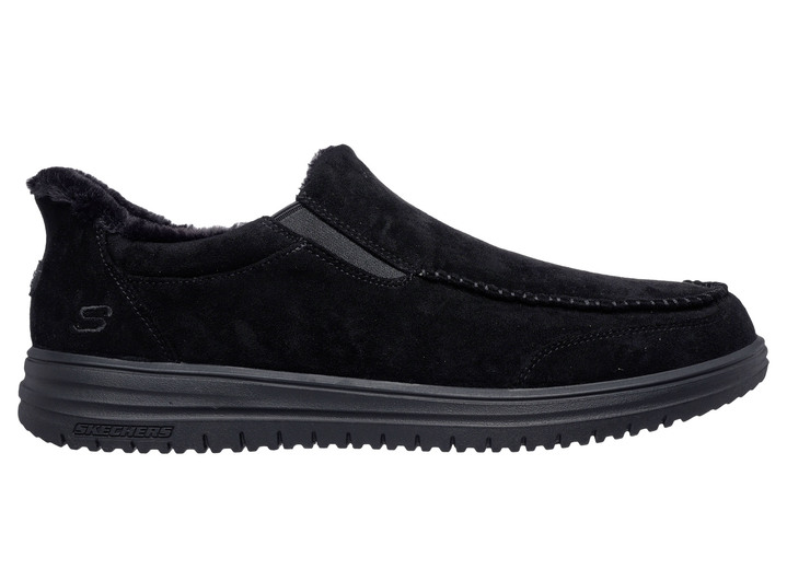 Slipper & Schnürschuhe - SKECHERS, bequeme Herren-Slipper, mit geformter Slip-Ins Fersenplatte, in Größe 040 bis 046, in Farbe SCHWARZ Ansicht 2