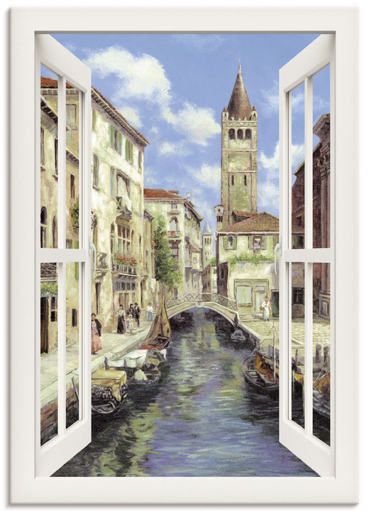 Landschaft - Hochwertiges Leinwandbild Venedig – mit weißem Fenster Ansicht 2 Landschaft - Hochwertiges Leinwandbild Venedig – mit weißem Fenster, in Farbe WEISS-BLAU Ansicht 2
