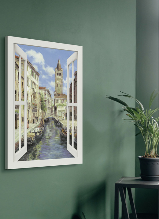 Landschaft - Hochwertiges Leinwandbild Venedig – mit weißem Fenster, in Farbe WEISS-BLAU Ansicht 1