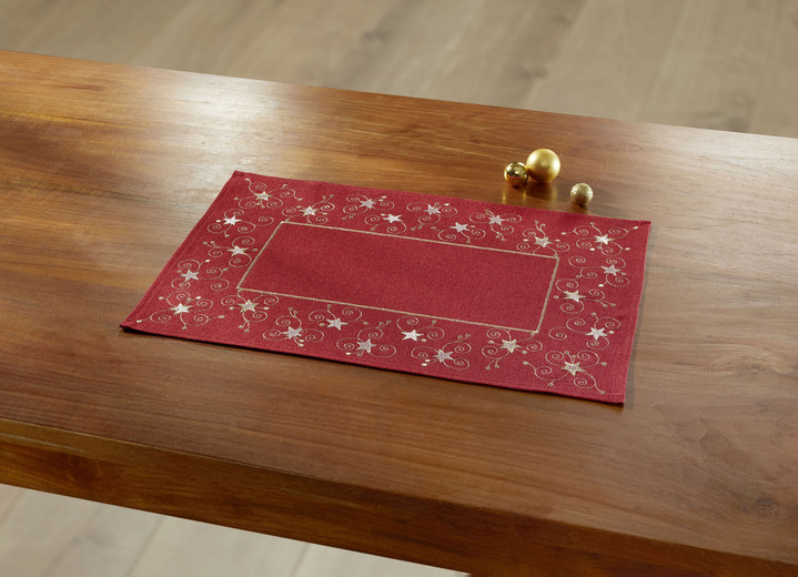 Heimtextilien - Tisch- und Raumdekoration mit Glitzergarn, in Größe 130 (Deckchen, 35/ 50 cm) bis 404 (Kissenbezug, 40/ 40 cm), in Farbe ROT Ansicht 1