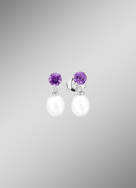 Schmuck & Uhren - Ohrstecker mit Süßwasser-Zuchtperle und Amethyst, in Farbe  Ansicht 1