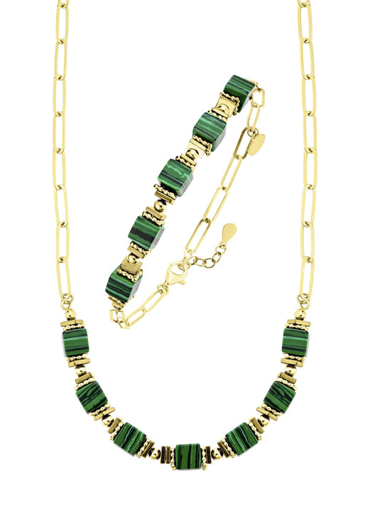 Halsketten - Eleganz trifft auf Moderne – Garnitur mit synth. Malachit Ansicht 4 Halsketten - Eleganz trifft auf Moderne – Garnitur mit synth. Malachit, in Farbe , in Ausführung Armband, 20 cm lang Ansicht 4