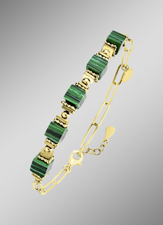 Halsketten - Eleganz trifft auf Moderne – Garnitur mit synth. Malachit Ansicht 1 Halsketten - Eleganz trifft auf Moderne – Garnitur mit synth. Malachit, in Farbe , in Ausführung Armband, 20 cm lang Ansicht 1