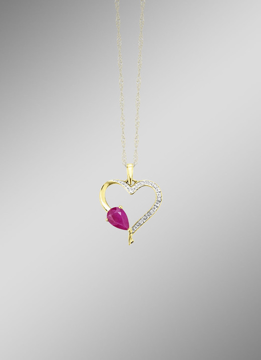 Anhänger - Glänzendes Herz – Anhänger mit echt Rubin, in Farbe  Ansicht 1